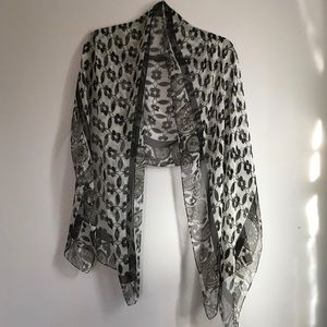 CHARLIE Sheer Wrap Scarf - NWOT - Black/White Design. 72 x 24 inches.